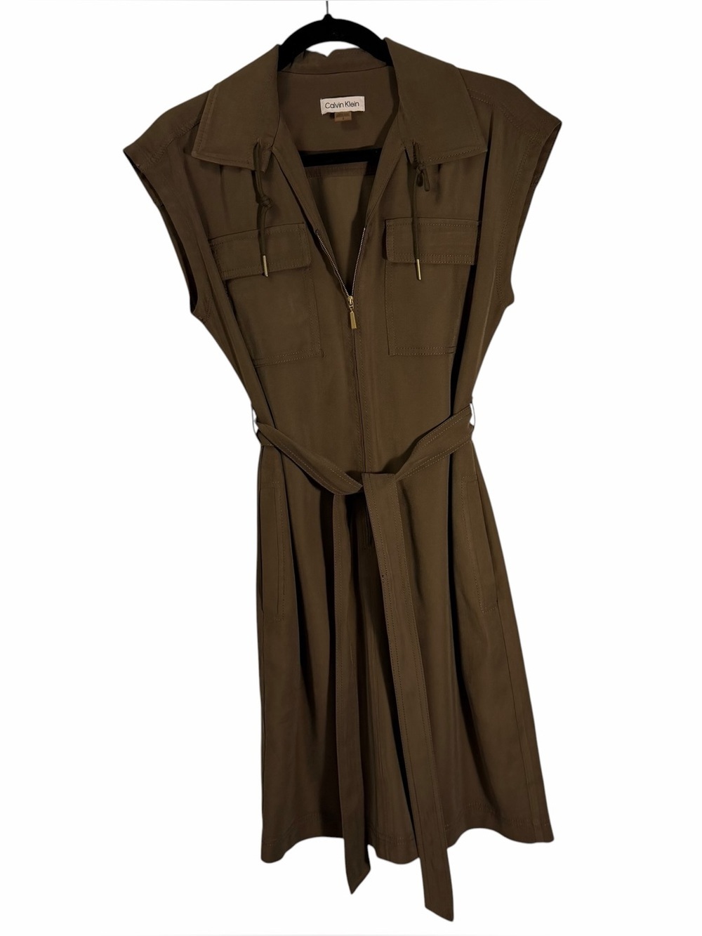 Calvin Klein Olive Utility Zip Mini Dress with Belt